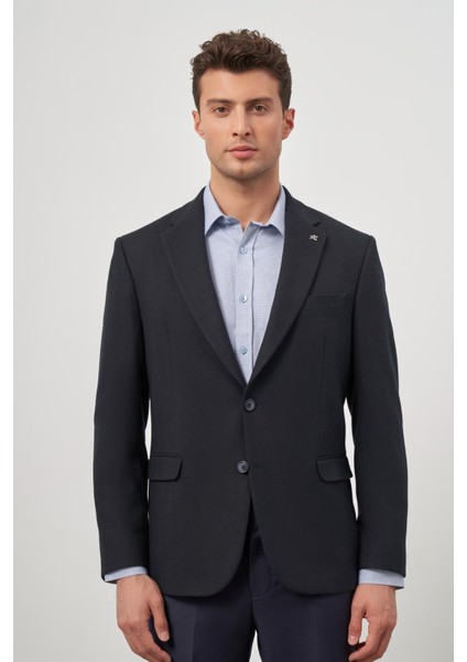 Koyu Lacivert Baskılı Mono Yaka 4 Drop Comfort Fit Classic Ceket 1002245157