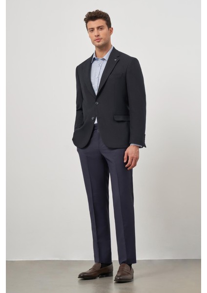 Koyu Lacivert Baskılı Mono Yaka 4 Drop Comfort Fit Classic Ceket 1002245157