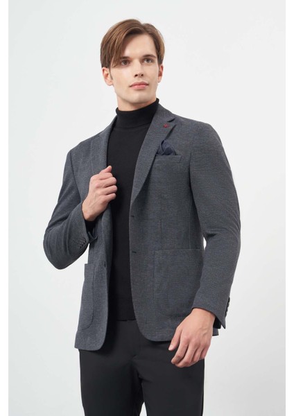 Koyu Lacivert Örme Mono Yaka 6 Drop Slim Fit Ceket 1002245152 modelleri