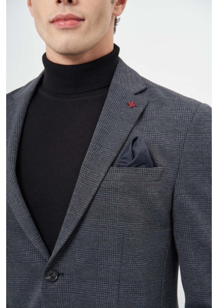 Koyu Lacivert Örme Mono Yaka 6 Drop Slim Fit Ceket 1002245152 indirimleri