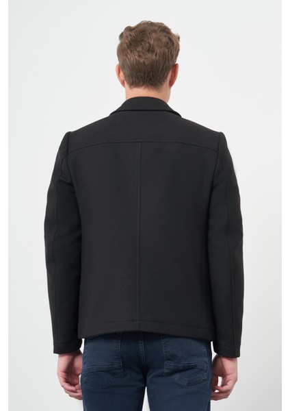 Siyah Kaşe Bebe Yaka Düz Yırtmaçsız Tam Astar Slim Fit Classic Mont 1007245121