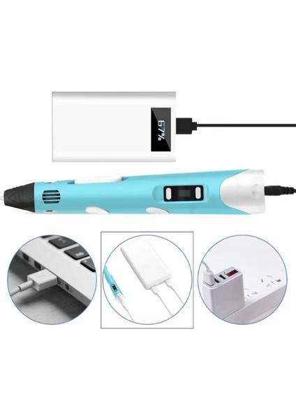 Mavi 3D Kalem USB Kablolu Üç Boyutlu Yazıcı Kalem Printer ve Mavi Panda Grafik Tablet Set