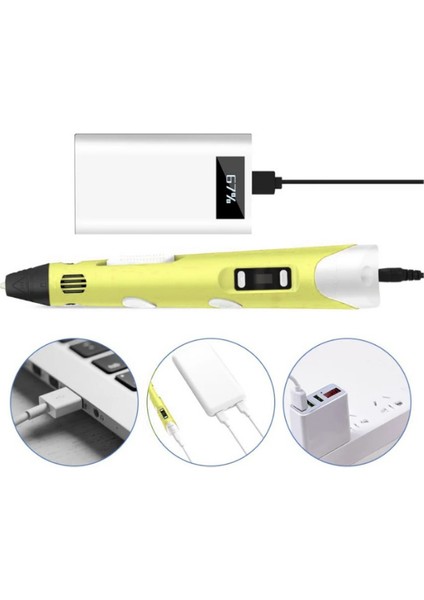 3D Kalem USB Kablolu Üç Boyutlu Yazıcı Kalem Printer-Sarı (10 Adet 5m Filament -50METRE-) fırsatları