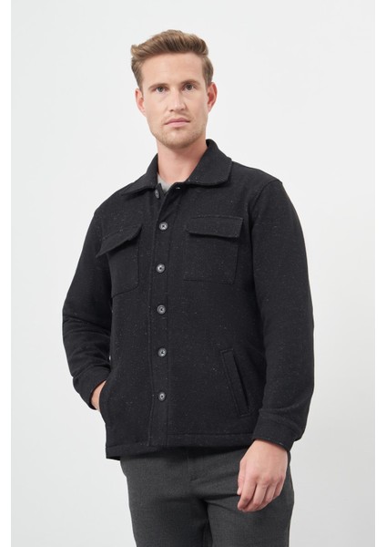 Siyah Örme Polo Yaka Jakarlı Desen Yırtmaçsız Astarsız Slim Fit Classic Mont 1007245160