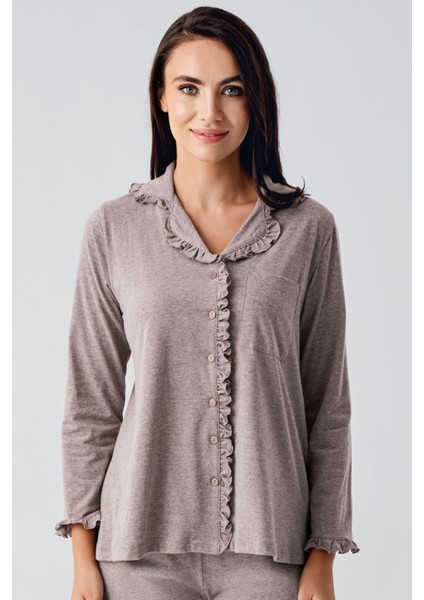 Kadın Uzun Kollu Esnek Pamuklu Kumaş Hamile Pijama Takım 22112