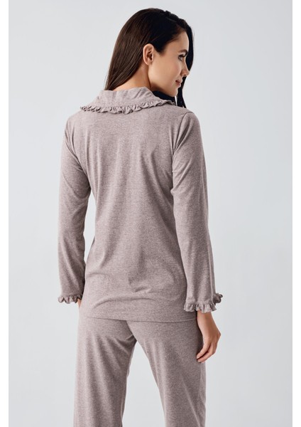 Kadın Uzun Kollu Esnek Pamuklu Kumaş Hamile Pijama Takım 22112