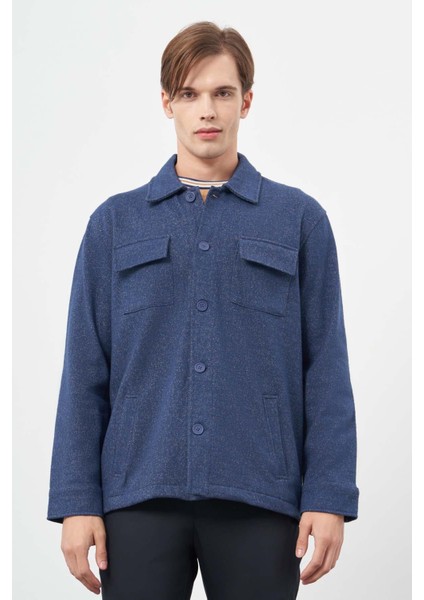 Lacivert Örme Polo Yaka Jakarlı Desen Yırtmaçsız Astarsız Slim Fit Classic Mont 1007245161