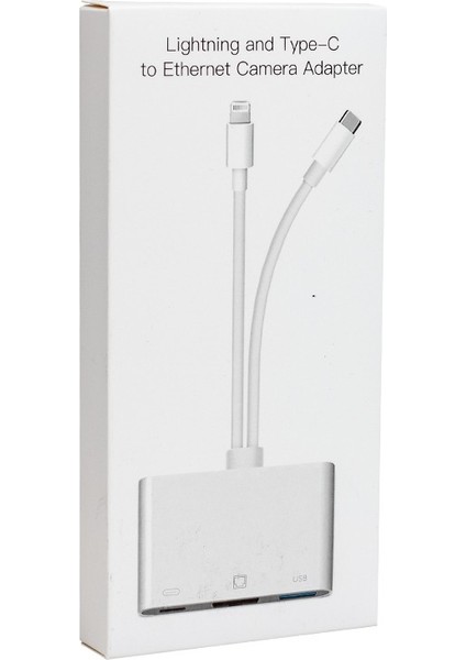 3 In1 Şarj Adaptörü Lightning Type-C Girişini Kamera Fotoğraf Makinesi Lan Ethernet Girişine Çevirici Dönüştürücü Tip-C RJ45 Girişli Iphone ile Uyumlu ZR814
