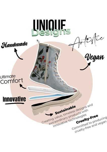 Kadın Vegan Deri Mavi Fermuarlı Uzun Bot - Sleepy Cat Tasarım