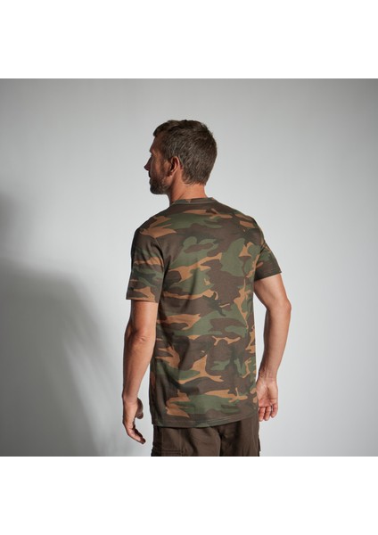 Solognac Erkek Kısa Kollu Kamuflaj Tişört - Yeşil - Woodland 100