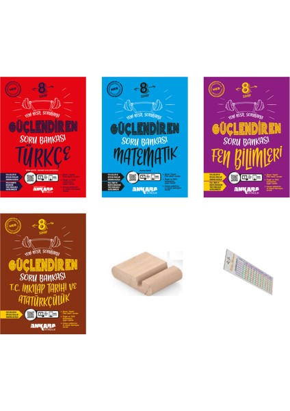 8. Sınıf Türkçe - Matematik - Fen Bilimleri - İnkılap Güçlendiren Soru Bankası 4'lü Set + Telefon Tutucu - Çözüm Ayracı