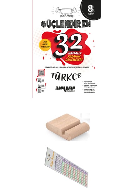 8. Sınıf Güçlendiren 32 Haftalık Türkçe Kazanım Denemesi+Telefon Tutucu+Soru Çözüm Ayracı