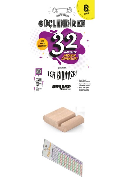 8. Sınıf Güçlendiren 32 Haftalık Fen Bilimleri Kazanım Denemesi+Telefon Tutucu+Soru Çözüm Ayracı