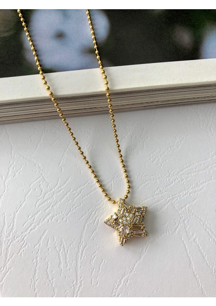 Baget Taşlı Yıldız Gold Zincir Kolye