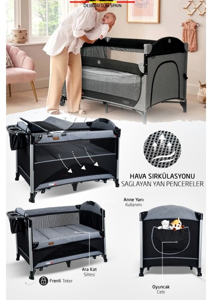620 Lora-Co 70X110 Bebek Oyun Parkı Yatak Anne Yanı Beşik