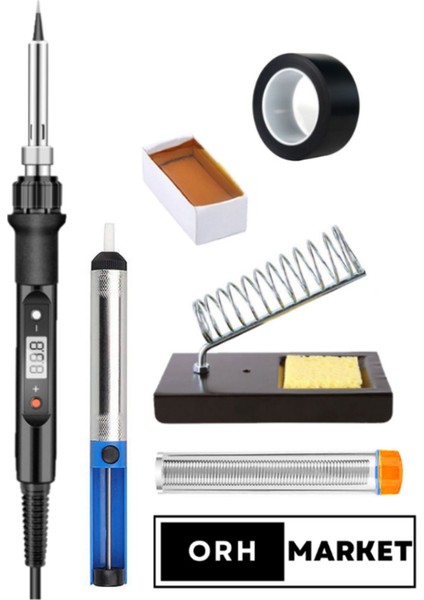 80W Yüksek Kalite Digital LCD Rezistörlü Havya Lehim Makinesi, Lehim, Stand, Pasta, Pompa ve Bant