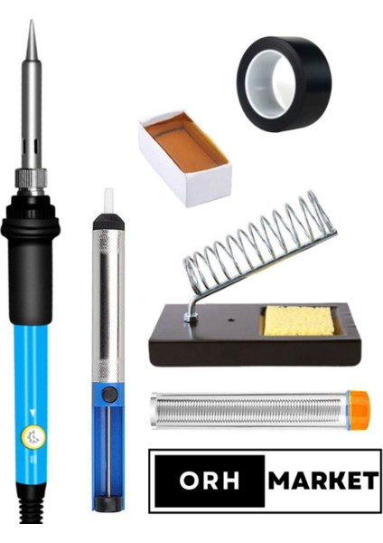 60W Lehimleme Seti – Sıcaklık Ayarlı Havya, Stand, Lehim Pompası, Pasta ve Elektrik Bandı