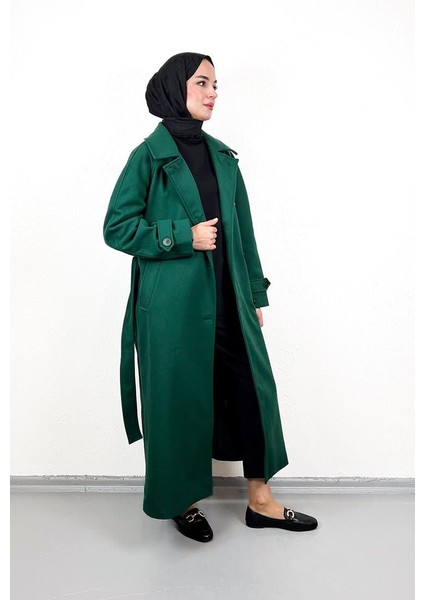 Yandan Düğmeli Oversize Kaşe Kaban Zümrüt