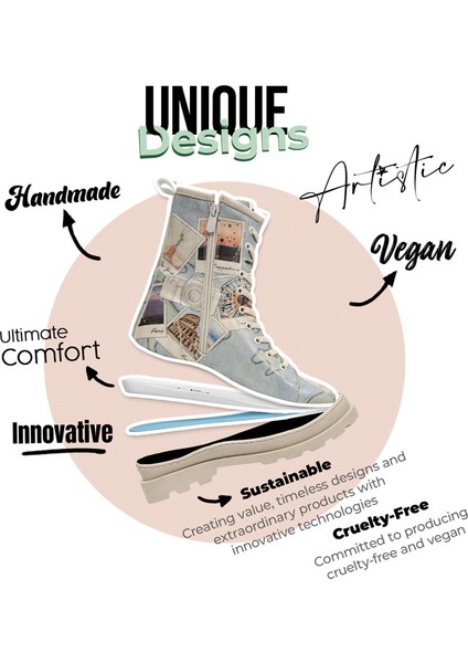 Kadın Vegan Deri Mavi Fermuarlı Uzun Bot - Dare to Explore Tasarım