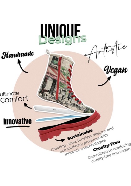 Kadın Vegan Deri Kırmızı Fermuarlı Uzun Bot - La Vie Parisienne Tasarım