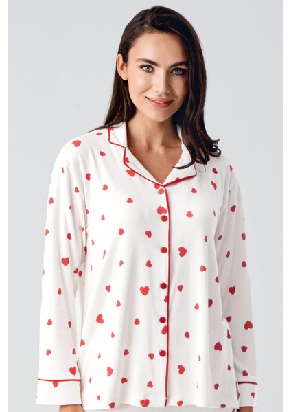 Uzun Kollu Düğmeli Kalp Desenli Esnek Şardonlu Hamile Pijama Takım fırsatları