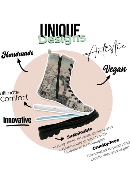 Kadın Vegan Deri Bej Fermuarlı Uzun Bot - bonjour paris Tasarım