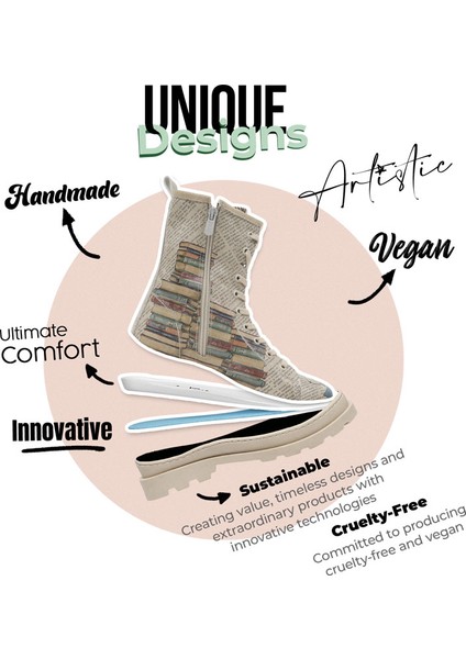 Kadın Vegan Deri Bej Fermuarlı Uzun Bot - The wise owl Tasarım