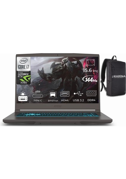 Msı Thın 15 B12UC-1479XTR Intel Core I7 12650H 40GB 4tb M.2 + 4tb SSD RTX3050 Freedos 15.6" Fhd 144Hz Taşınabilir Bilgisayar & B12UC1479XTRK37