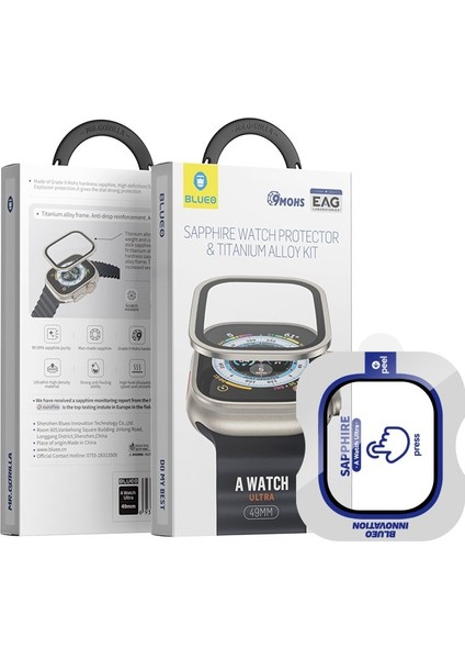 Apple Watch Ultra / Watch Ultra 2 49MM Safir Cam Siyah Çerçeve Parlak Cam Ekran Koruyucu