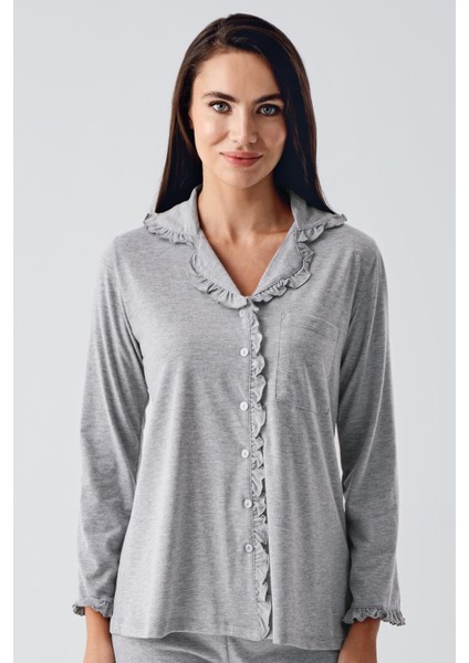 Kadın Uzun Kollu Esnek Pamuklu Kumaş Hamile Pijama Takım 22112 fırsatları
