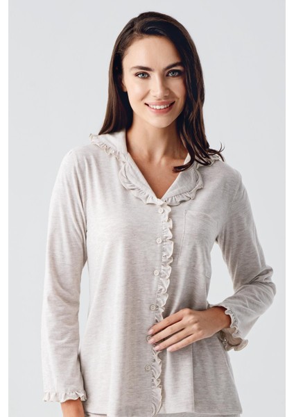 Kadın Uzun Kollu Esnek Pamuklu Kumaş Hamile Pijama Takım 22112 fırsatları