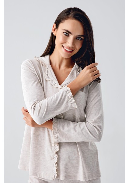 Kadın Uzun Kollu Esnek Pamuklu Kumaş Hamile Pijama Takım 22112 indirimleri