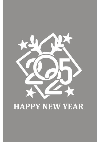 Çerçeve Içinde Happy New Year 2025 Yazısı Yılbaşı Süslemeleri Yeni Yıl Vitrin Cam Sticker