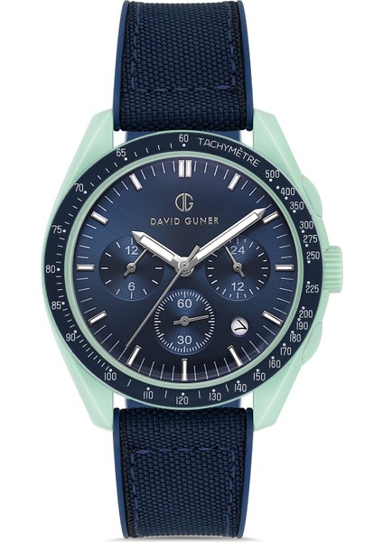 Davıd Guner Mavi Kadranlı Polikarbon Kaplamalı Multifonksiyonel Erkek Kol Saati