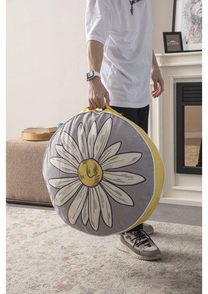 Büyük Papatya Desenli Taşınabilir Yer Minderi Dekoratif Puf 60 x 60 cm