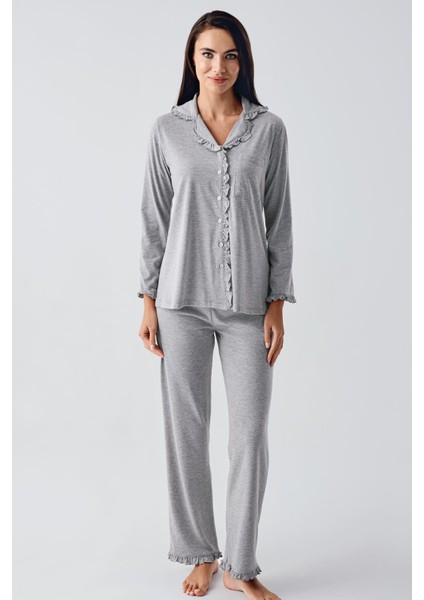 Kadın Uzun Kollu Esnek Pamuklu Kumaş Hamile Pijama Takım 22112 fiyatları