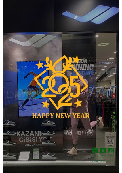 Çerçeve Içinde Happy New Year 2025 Yazısı Yılbaşı Süslemeleri Yeni Yıl Vitrin Cam Sticker