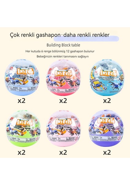 Erkek Çocuğun Birleştirilmiş Küçük Parçacık Yapı Taşları 12 Böcek Gashapon Oyuncak Seti (12 Parça) (Yurt Dışından)