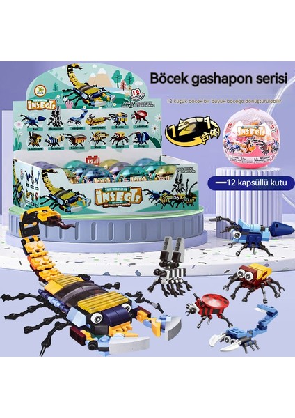 Erkek Çocuğun Birleştirilmiş Küçük Parçacık Yapı Taşları 12 Böcek Gashapon Oyuncak Seti (12 Parça) (Yurt Dışından)