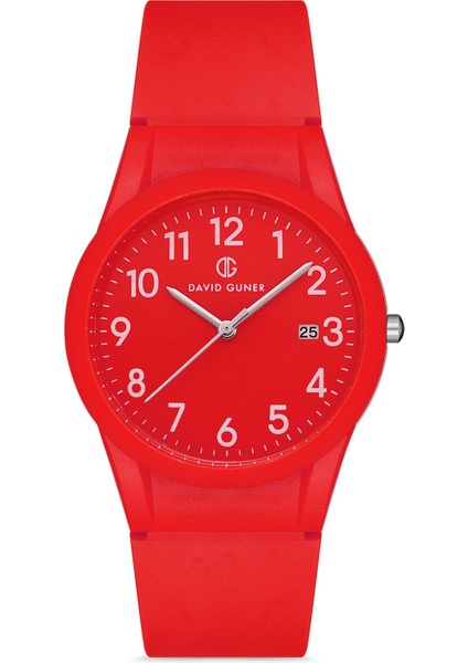 Davıd Guner Kırmızı Kadranlı Kırmızı Plastik Kayışlı Takvimli Erkek Kol Saati