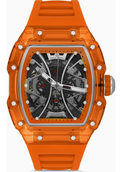 Davıd Guner Siyah Kadranlı Otomatik Turuncu Silikon Kordon Erkek Kol Saati