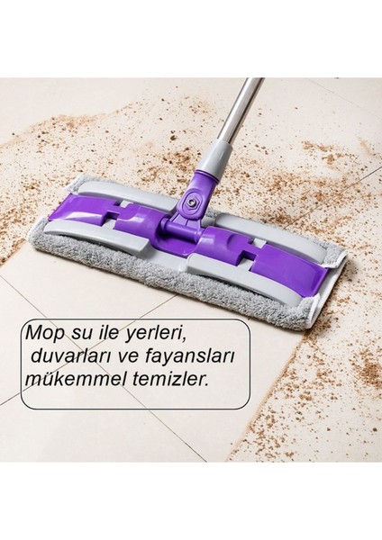 Mandallı Mor Renkli Yer Mopu 360°C Döner Başlıklı (1 Adet Yedek Mop Bezi Hediye)
