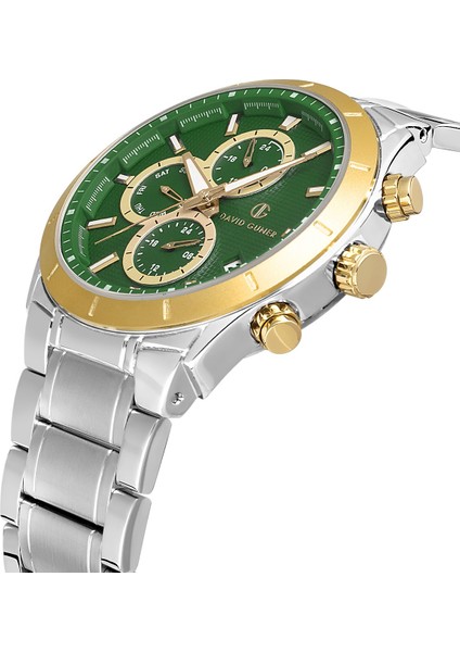 Davıd Guner Yeşil Kadranlı Sarı Beyaz Kaplama Multi Fonksiyonlu Paslanmaz Masif Çelik Erkek Kol Saati modelleri