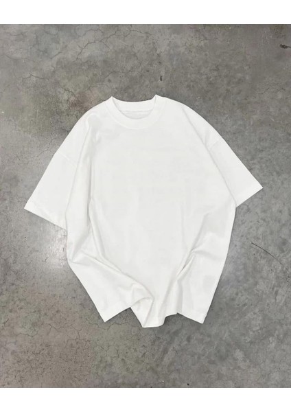 Basic Bisiklet Yaka Oversize T-Shirt Beyaz