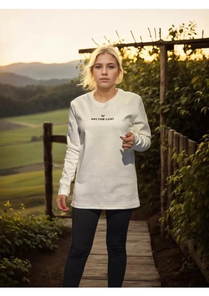 Bisiklet Yaka Uzun Kollu T-Shirt Beyaz