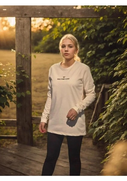 Bisiklet Yaka Uzun Kollu T-Shirt Beyaz