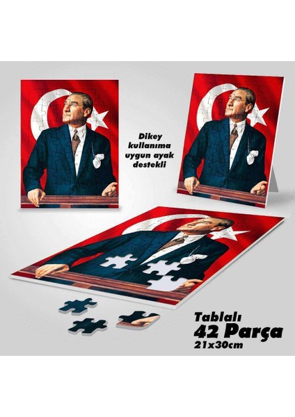 Istikbal Göklerdedir Mustafa Kemal Atatürk-Yapboz-Ayak Destekli Çerçeveli 42 Parça Puzzle