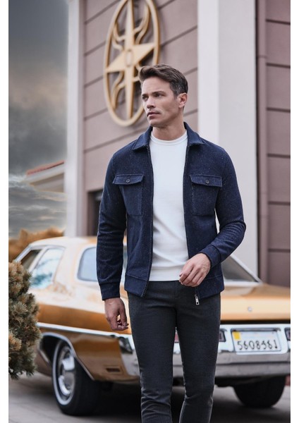 Koyu Lacivert Örme Bebe Yaka Kendinden Desenli Yırtmaçsız Astarsız Slim Fit Classic Mont 1007245156 fiyatları