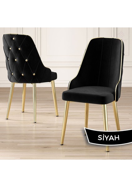 Concept Tia Serisi, Siyah Mermer Desen 80X132 Açılabilir Mdf Mutfak Masa Takımı 4 Sandalye Gold Detay