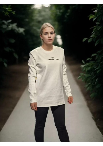 Bisiklet Yaka Uzun Kollu T-Shirt Beyaz